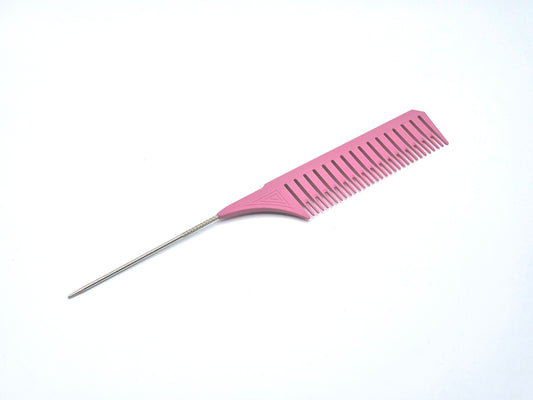 10"L Pink Rat Tail Comb with Metal Pin – Professional Hair Styling & Sectioning Tool