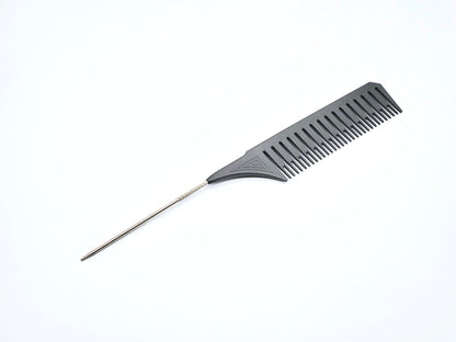 10"L Black Rat Tail Comb with Metal Pin – Professional Hair Styling & Sectioning Tool