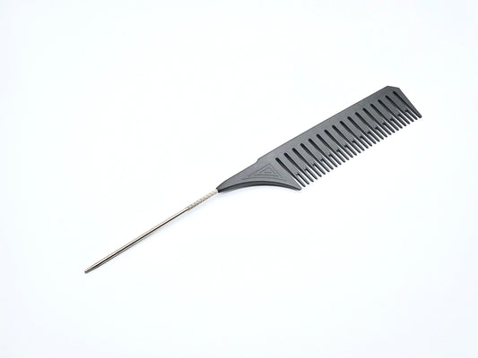 10"L Black Rat Tail Comb with Metal Pin – Professional Hair Styling & Sectioning Tool