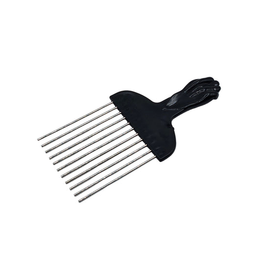 Metal Afro Pick Comb with Black Fist Handle – Durable Hair Styling Tool